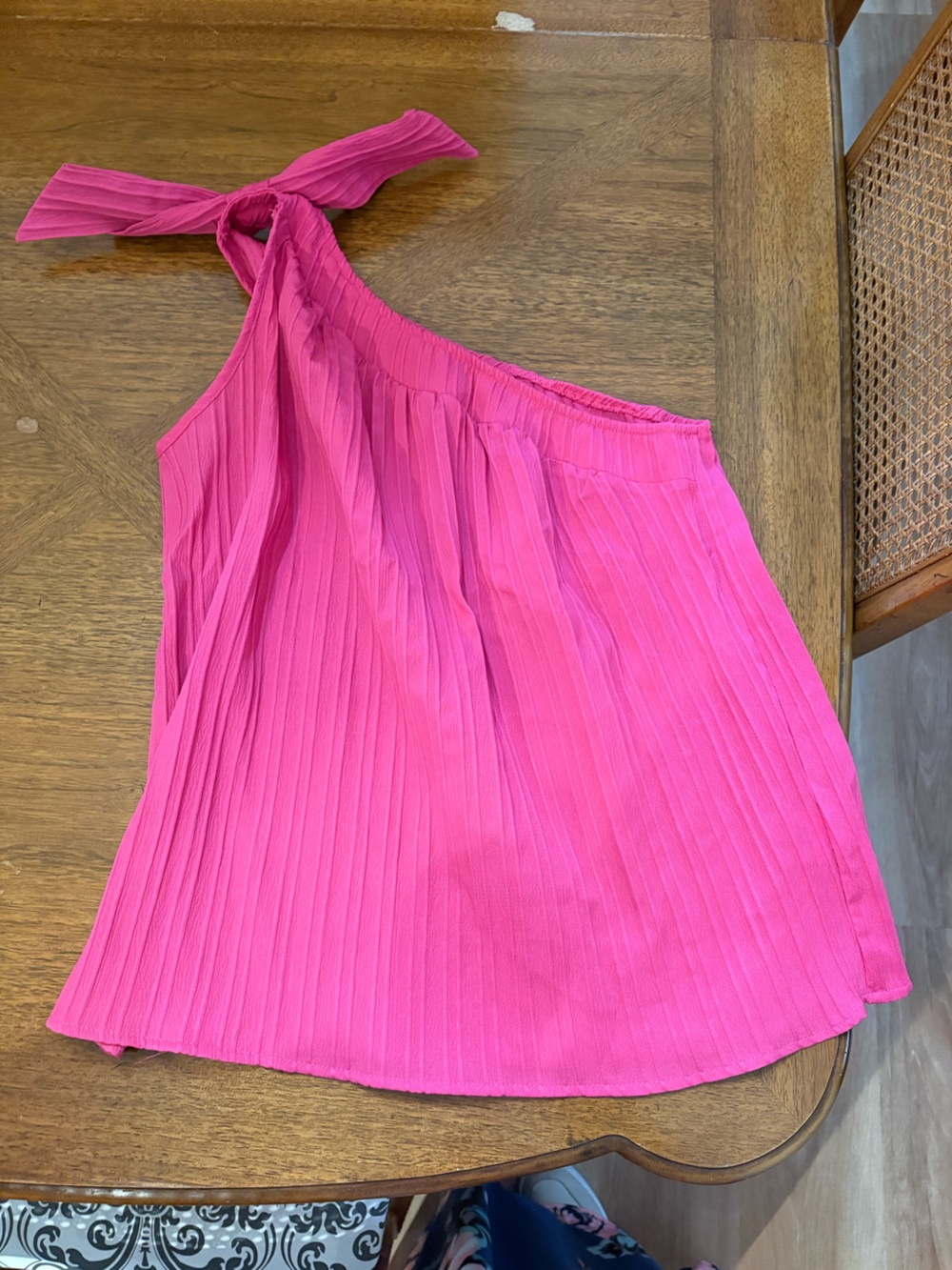 SHEIN Hot Pink Pleated One Shoulder Top